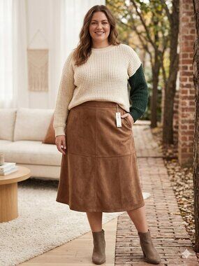 Max Studio London Faux Suede Midi Skirt, Vicuna Design, Size 3XL, Brand New wit